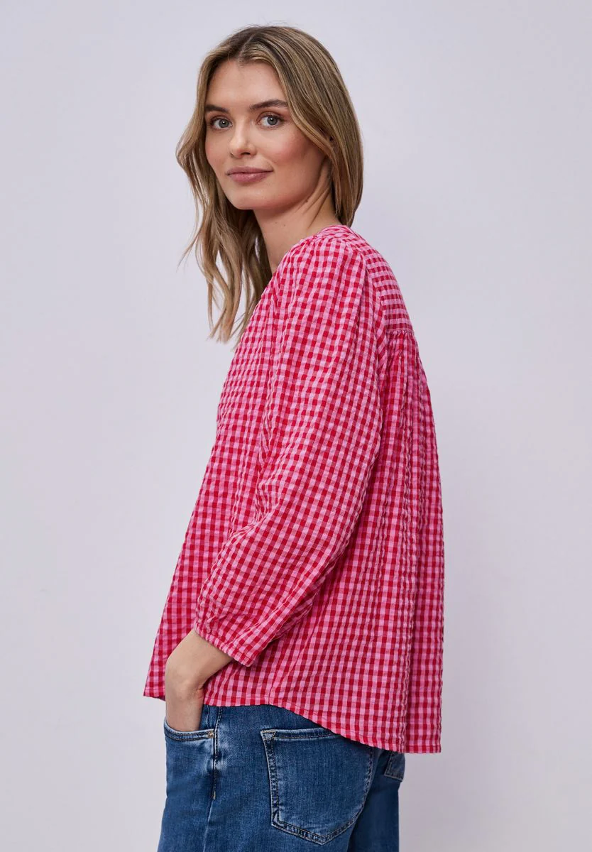 Vichy buttoned roundneck blous - Image 4