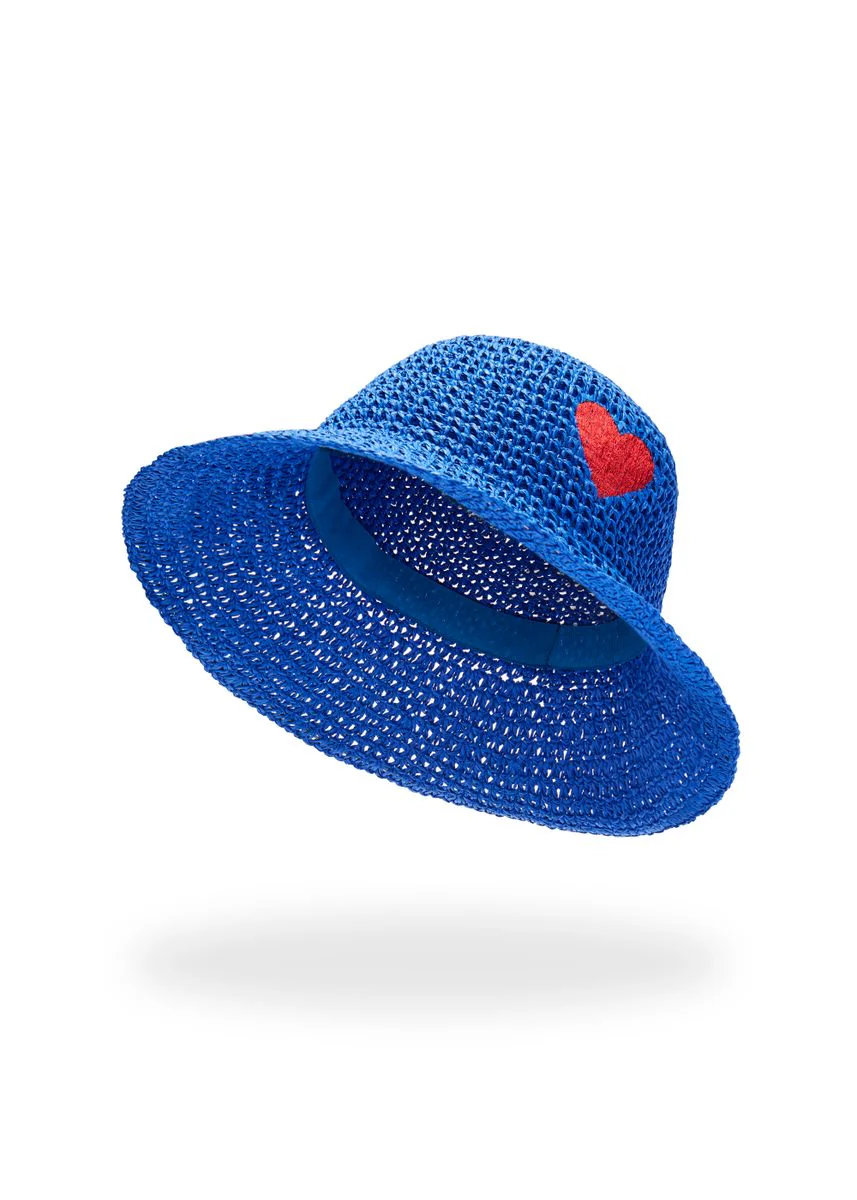 Bucket Hat aus Stroh mit Herz-Stickerei - Image 2