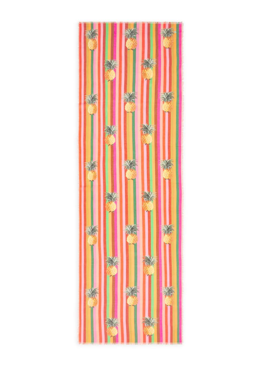 Leichter Schal aus Baumwolle mit Streifen und Ananas-Motiven - Image 2
