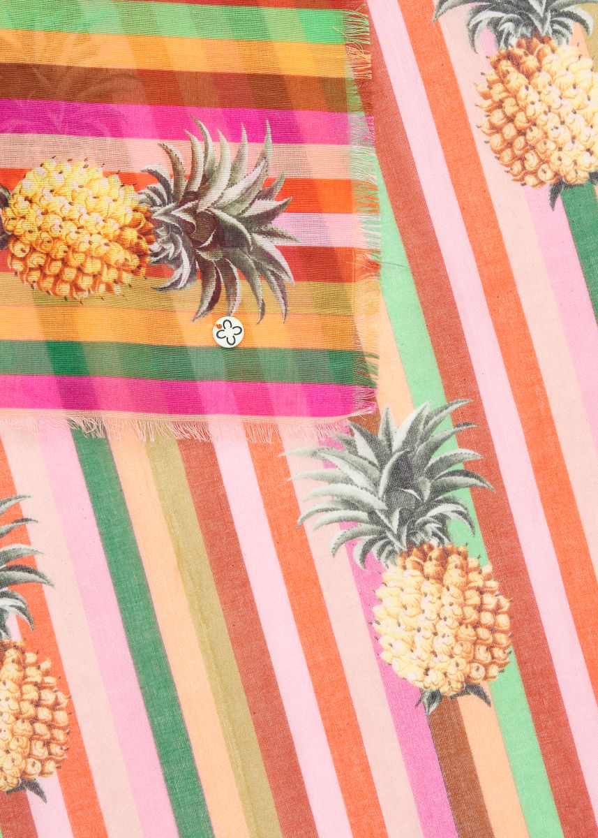 Leichter Schal aus Baumwolle mit Streifen und Ananas-Motiven - Image 3