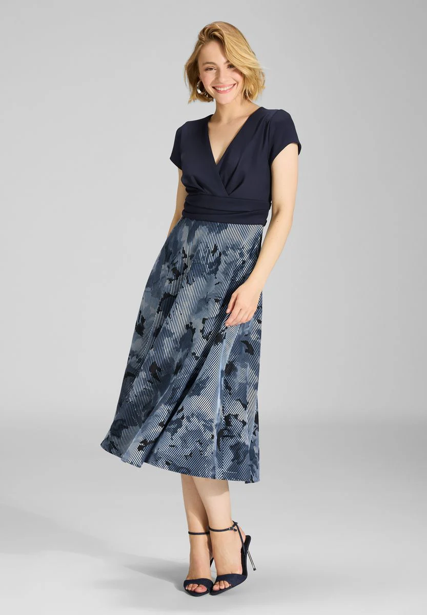 Midi Kleid mit Rock aus bedrucktem Ottoman - Image 3