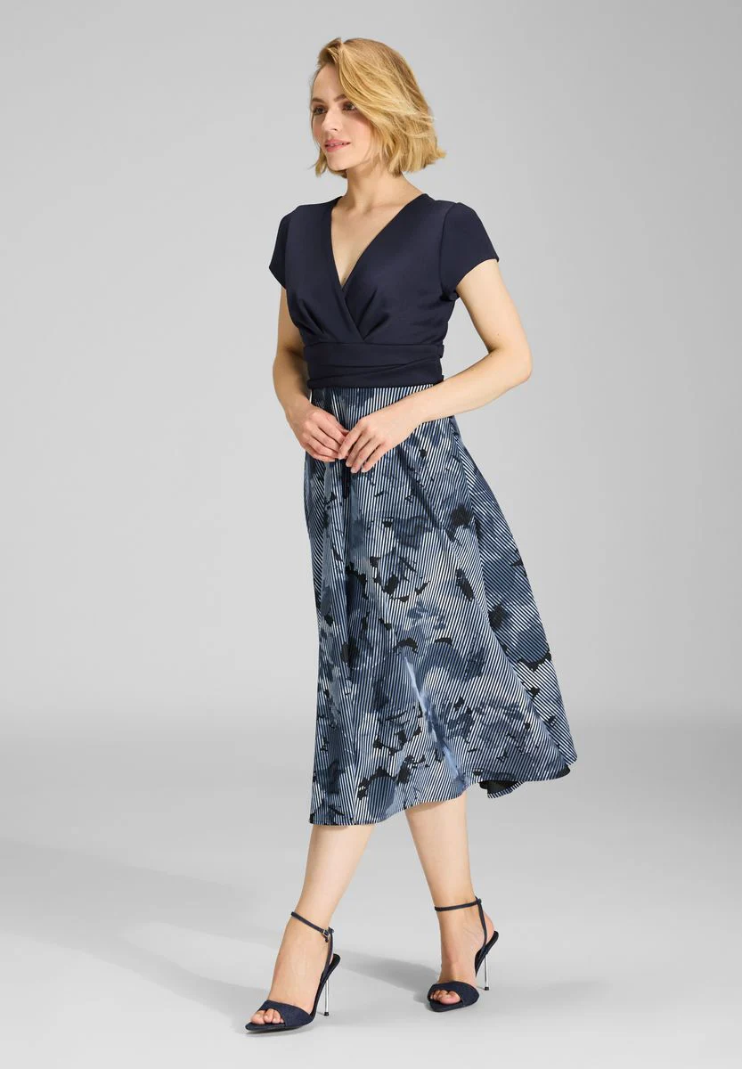 Midi Kleid mit Rock aus bedrucktem Ottoman - Image 6