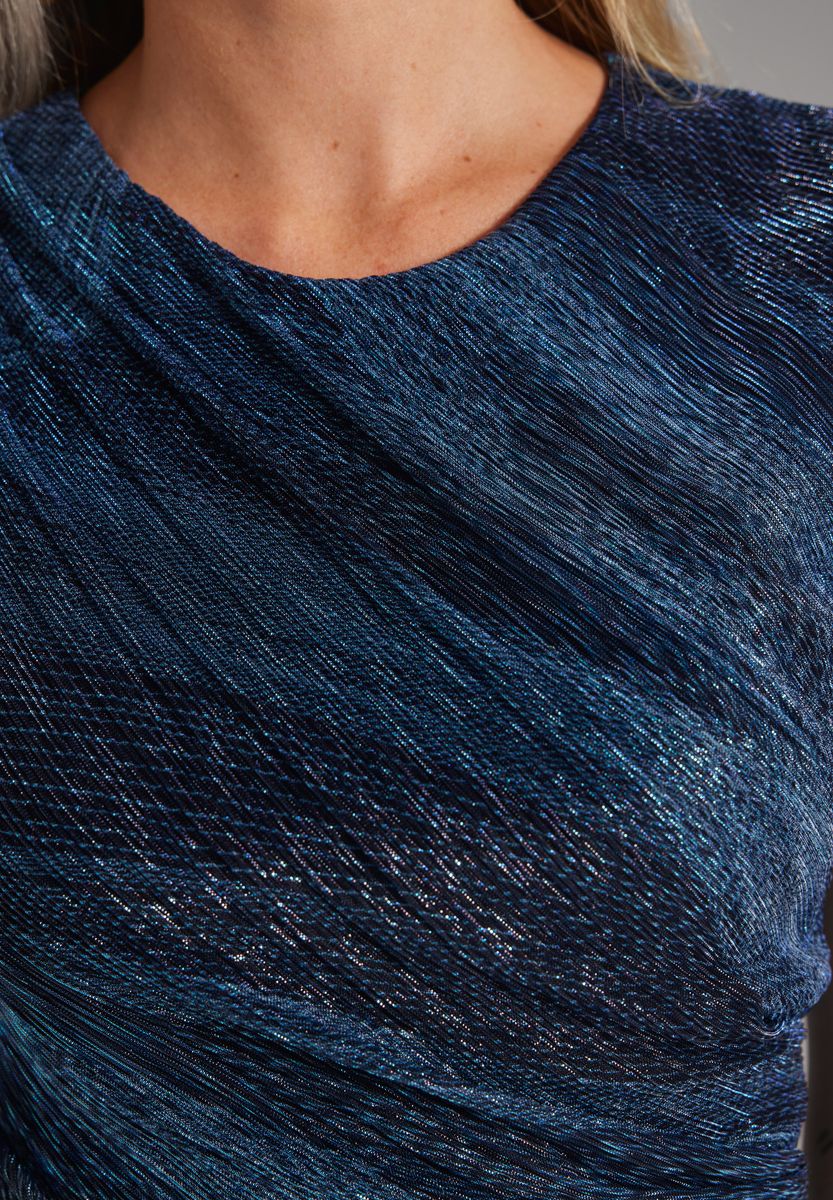 Plissiertes Kleid mit Metallicfäden - Image 5