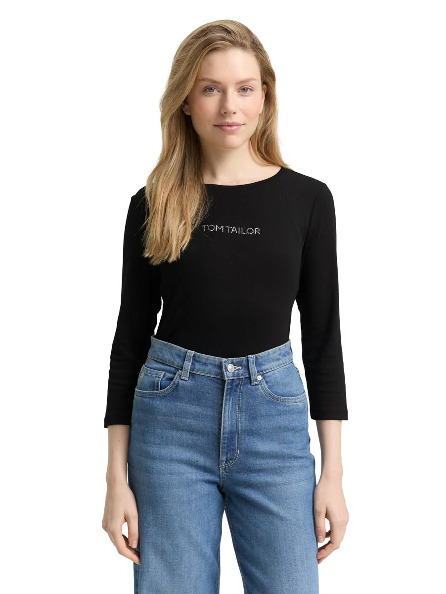 Slim Fit Langarmshirt mit Glitzer-Logo - Image 5