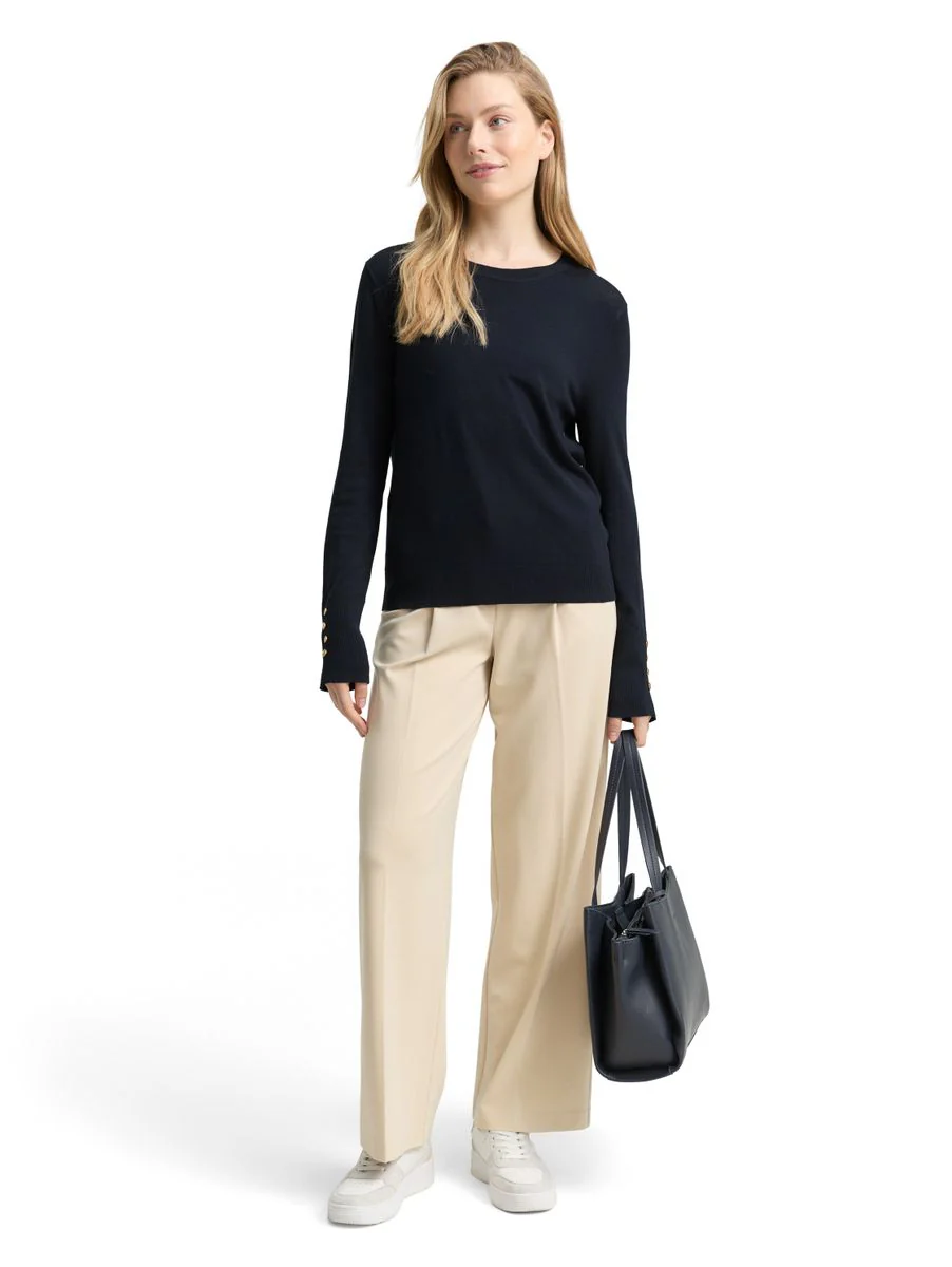 knit crew-neck with button det - Image 3
