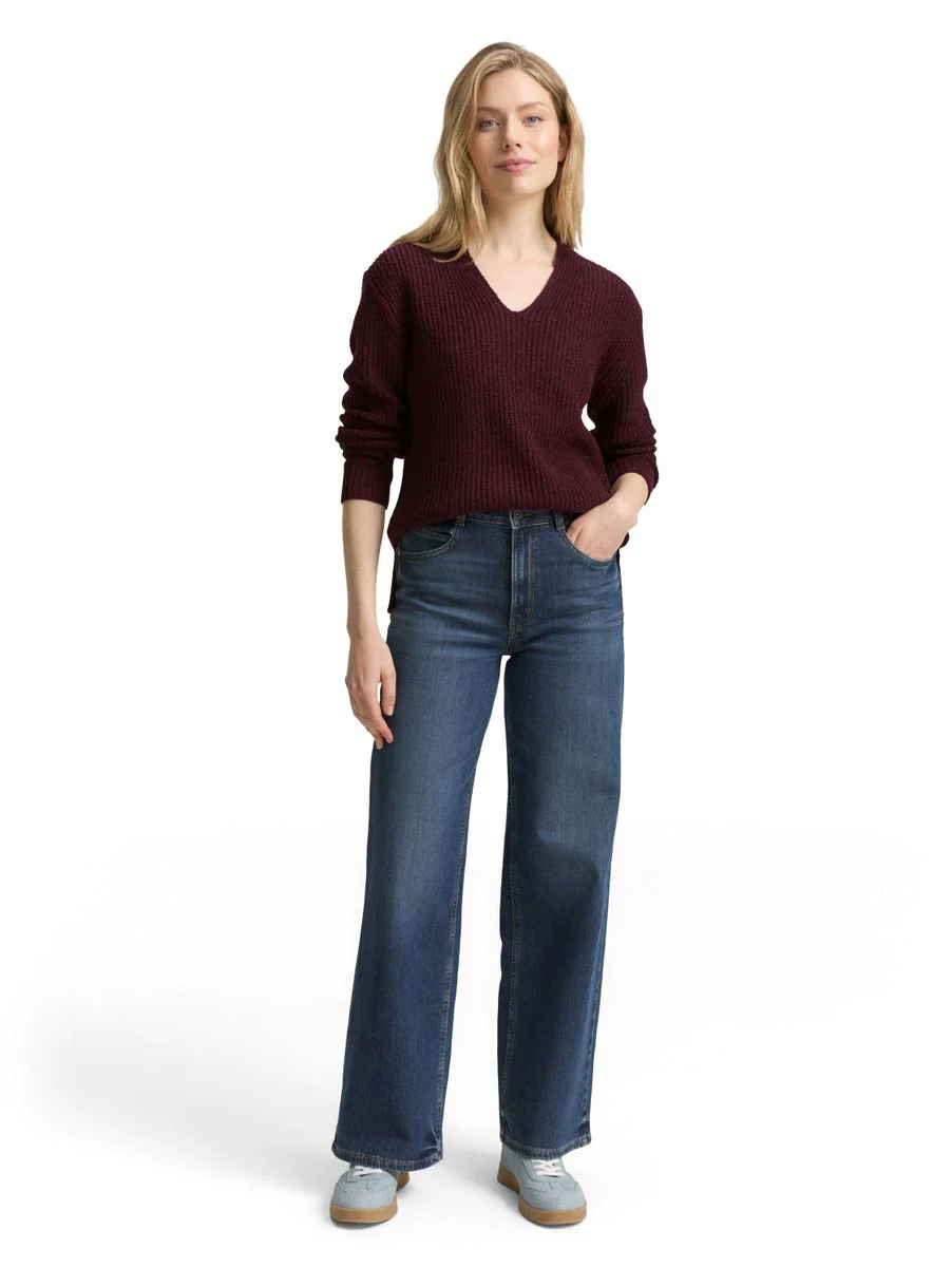 Ripp Strickpullover mit V-Ausschnitt - Image 3